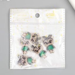 Цена за 5 шт. Декор для творчества акрил «Совушка в зелёном платье в бандане», 2.5×3.4 см