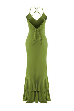 Yag Yesili Bal?k Kesim Volanl? Orme Uzun S?k Abiye Gece Mezuniyet Elbisesi TPRSS25AE00148