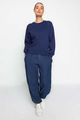 Lacivert Relaxed/Rahat Kal?p Basic Reglan Kol Bisiklet Yaka Orme Sweatshirt TWOAW24SW00104