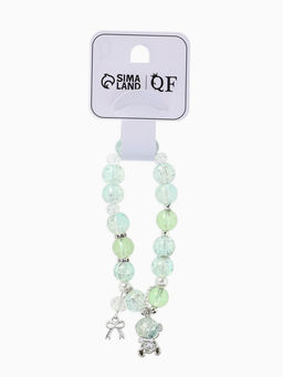 Браслет с подвесками "Сахарный" мишка, шар №10/8, цвет зелёно-голубой в серебре