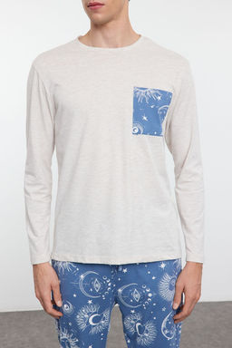 TRENDYOL MAN Gri - Mavi Regular Fit Couple/Cift Orme Pijama Tak?m? TMNAW25PT00050 - Trendyolmilla фото 5