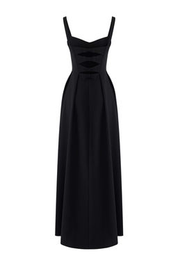 TRENDYOLMILLA Siyah A-Kesim S?rt Fiyonk Detayl? Dokuma Uzun S?k Abiye & Mezuniyet Elbise TPRSS25AE00020  фото 23