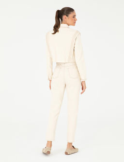 Ekru Mom High Waist Fit Jean Pantolon