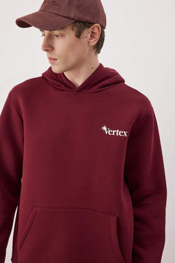 Bordo Regular/Normal Kesim S?rt Bask?l? Sweatshirt TMNAW24SW00101