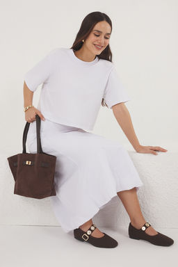 Koyu Kahverengi Yumusak Suet Tutma Sapl? Ve Capraz Ask?l? Tote Kad?n Omuz Canta TAKAW25OC00013 - Trendyolmilla фото 3