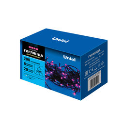 ULD-S2000-200/DGA PINK IP20 Гирлянда светодиодная, 20м. 200 светодиодов. Розовый свет. Провод зеленый. ТМ Uniel