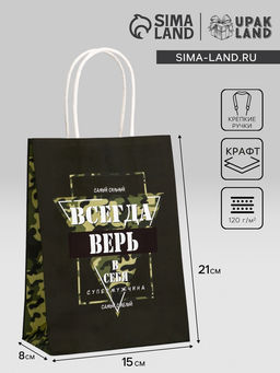 Цена за 2 шт. Пакет подарочный крафт «С 23 Февраля!» 32 × 26 × 11 см