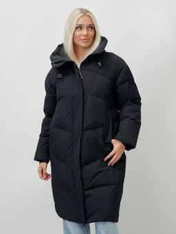 Пальто летучая мышь женское с капюшоном зимнее черного цвета 9616Ch - Mtforce фото 12