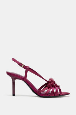 SATIN-EFFECT FLORAL HIGH-HEEL SANDALS