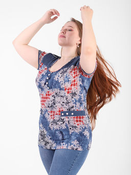 Футболка СИМАН с цветами и принтом клетка