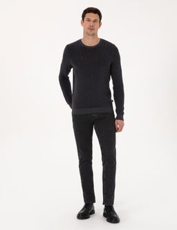 Antrasit Slim Fit Pamuk Kar___ml_ Bisiklet Yaka Triko Kazak - Cacharel фото 4