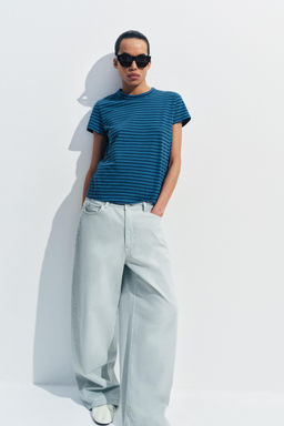 CAMISETA RAYAS ALGOD?N Y LINO / Azul / ?ndigo