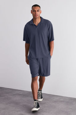 Indigo Oversize/Genis Kesim Dokulu K?r?smaz Ottoman Sort TMNSS24SR00037