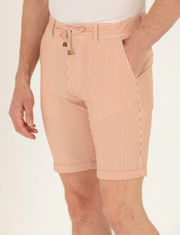 Turuncu Slim Fit Beli Lastikli _izgili Ba_c_kl_ Bermuda _ort