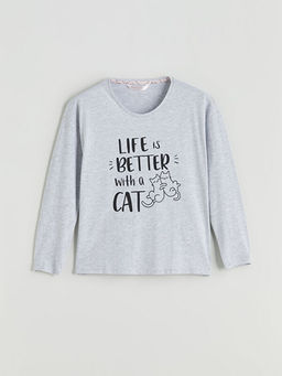 Bisiklet Yaka Bask?l? Kad?n Pijama ?st?