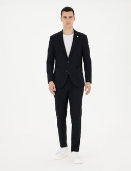 Lacivert Extra Slim Fit _izgili Tak_m Elbise