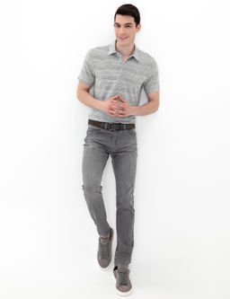 Gri Melanj Slim Fit Bask_l_ Polo Yaka Ti__rt