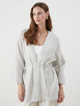 ?al Yaka ?izgili M?slin Kad?n Kimono