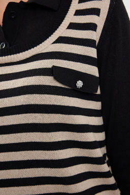 Siyah Cizgili Polo Yaka Dokuma Garnilli Triko Kazak TWOAW25KZ00038 - Trendyolmilla фото 4