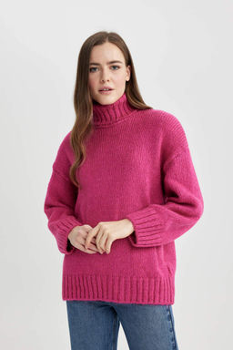 Свитер-туника с высоким воротником оверсайз - Defacto фото 5