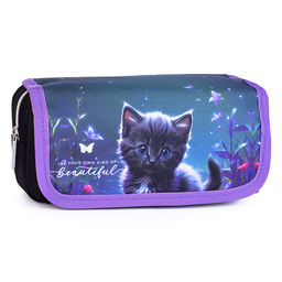 Пенал "Beautiful Cat" 20,5x9,5x7 см, прямоугольный для 40 предметов, отделение на молнии, наружный карман на молнии, с верхней створкой на липучке, плотный износостойкий полиэстер с водоотталкивающей пропиткой