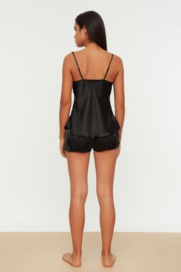 Trendyolmilla Siyah Dantelli Ip Ask?l? Saten Sortlu Dokuma Pijama Tak?m? THMAW21PT0843  фото 14