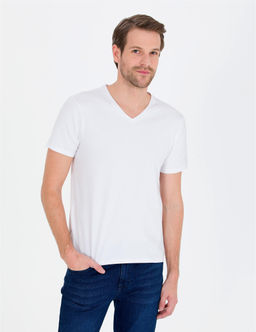 Beyaz Slim Fit V Yaka Basic Ti__rt - Pierre cardin фото 3