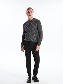 Bisiklet Yaka Uzun Kollu Ekose Erkek Triko Kazak