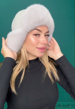 Шапка Ушанка норка трикотаж колотый лед