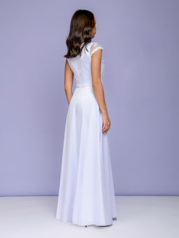 Платье белое длины макси с вышивкой и разрезом на юбке - 1001dress фото 3