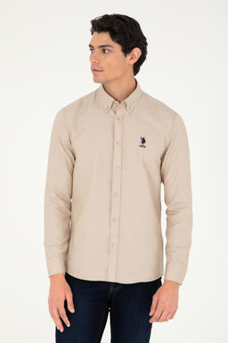 Мужская базовая рубашка песочного цвета с длинным рукавом Неожиданная скидка в корзине