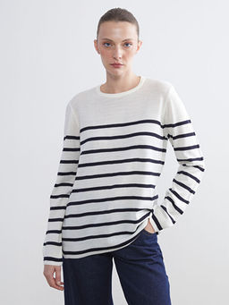 Bisiklet Yaka ?izgili Kad?n Triko Kazak