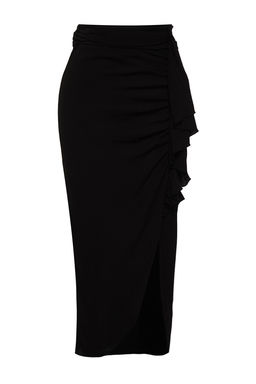 TRENDYOLMILLA Siyah Midi Dokuma Volanl? Plaj Etegi TBESS24ET00015