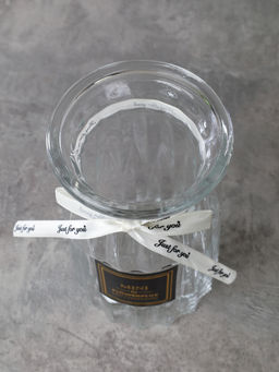 Ваза для цветов 18 см прозрачная с лентой этикетка / WRD-141 /уп 30/ без и/уп