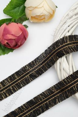 Тесьма отделочная 3 см*5 ярд Бахрома с люрексом (SF-2461) черный