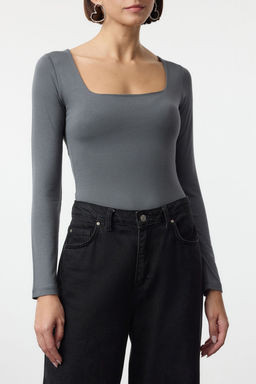 TRENDYOLMILLA Lacivert Fitted/Vucuda OturaKare Yaka Alttan C?tc?tl? Premium Orme Body TWOAW24BD00062  фото 4