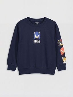 Bisiklet Yaka Sonic Bask?l? Erkek ?ocuk Sweatshirt