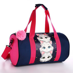 Сумка детская спортивная Котята, 40*20*20 см, 40*20 х см, темно синий цвет, отдел на молнии, цвет красный