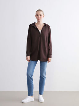 Kap??onlu Oversize Kad?n Fermuarl? Sweatshirt