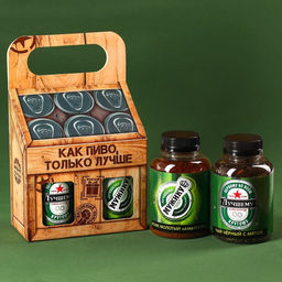 Подарочный набор Как пиво, только лучше, чай чёрный с мятой 50 г, кофе молотый, вкус: амаретто, 100 г. (18+)