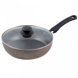 "Sandy " Сотейник с антипригарным покрытием д24см, h6,3см, s1,8мм, бакелитовая ручка, стеклянная крышка (Россия)
