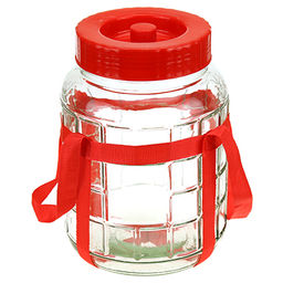 Банка стеклянная с гидрозатвором для солений, вина и брожения, 8л, д22см h29,5см, пластмассовая крышка твист-офф, опоясана лентой для переноски, д/горловины 15см (Китай)