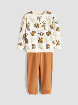 Bask?l? Erkek ?ocuk Sweatshirt ve E?ofman Alt 2li