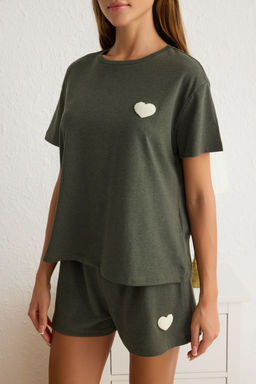 Trendyolmilla Haki Kalp Patchli Sortlu Orme Pijama Tak?m? THMSS25PT00155  фото 7