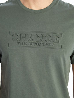 Bisiklet Yaka K?sa Kollu Bask?l? Penye Erkek Ti??rt - Waikiki фото 5