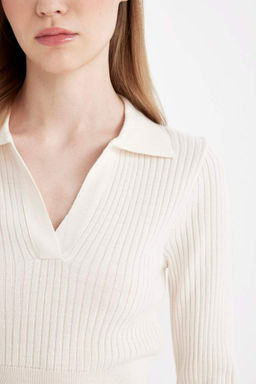 Крутой облегающий трикотажный свитер с воротником-поло - Defacto фото 5