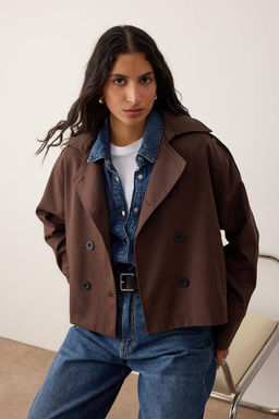 Bej Kruvaze Oversize K?sa Trenckot TWOAW26TR00020 - Trendyolmilla фото 12