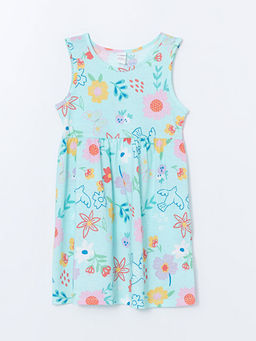 Bisiklet Yaka Bask?l? K?z ?ocuk Penye Elbise