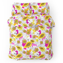 Постельное белье, комплект 1,5 спальный "Папайя" б/з, 4 предмета: пододеяльник 145х215см, простыня 150х215см, 2 наволочки 70х70см с клапаном-запахом, бязь 121г/м2, хлопок 100%, упаковка "классическая" ПВХ 32х41см, "Домашняя мода" (Россия)