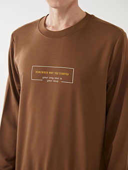 Bisiklet Yaka Uzun Kollu Bask?l? Erkek Sweatshirt